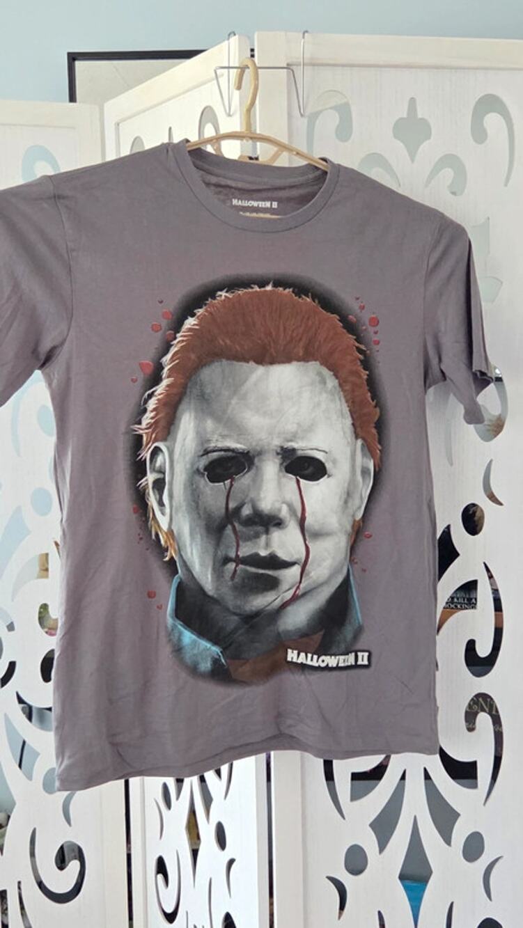 Halloween II Michael Myers Blood Tears Shirt Medium NWOT Gray Horror Movie Tee
